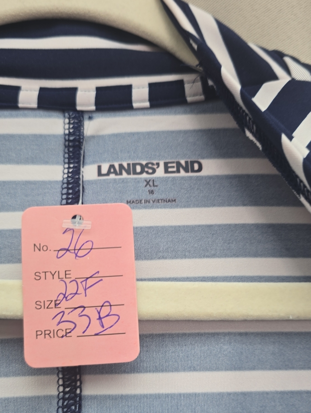 Lands' End Navy and Light Blue Striped Open Cardigan Size XL - Picture 2 of 7
